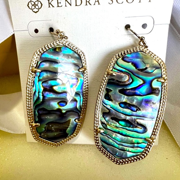 NWOT Rare & Retired Kendra Scott Deva Earrings Abalone Iridescent Drusy Yellow G - Picture 13 of 17
